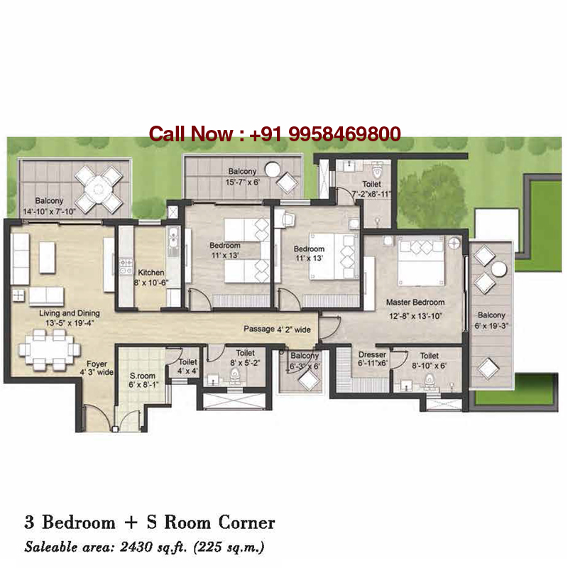 3 Bedrooms, S Room Corner